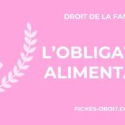 Graphique rose avec un marteau de juge blanc, des branches de laurier et du texte : Droit de la famille, article 205 code civil sur l'obligation alimentaire parents âgés 2026, et fiches-droit.com.