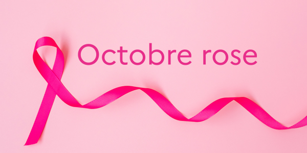 Un ruban rose formant une boucle est représenté sur un fond rose, à côté de l'inscription Octobre rose, symbolisant le mois de sensibilisation au cancer du sein et soulignant l'importance de l'activité physique chez les personnes âgées souffrant d'arthrose.
