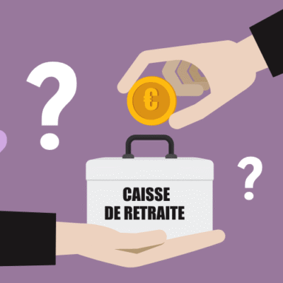 Illustration d'une main plaçant une pièce d'un euro dans une boîte étiquetée Caisse de Retraite avec des points d'interrogation autour, symbolisant l'incertitude sur les fonds de retraite et les options potentielles d'aide ménagère caisse de retraite comme l'aide CARSAT Sud-Est.